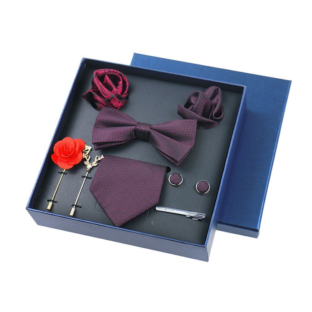Men Ties 9Pcs Necktie Set Formal Luxury Wedding Cravat Pocket Square Silk Bowtie