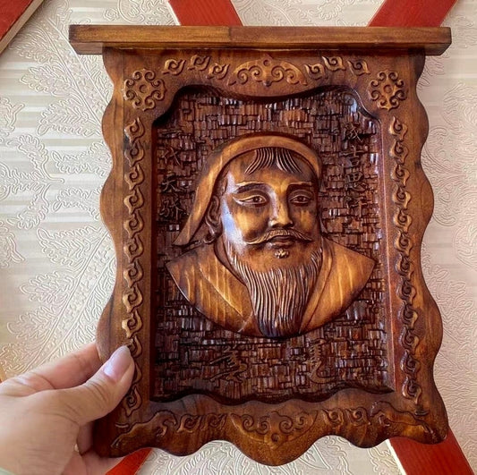 Wood Carved Genghis Khan Statue Wall Hanging Collection