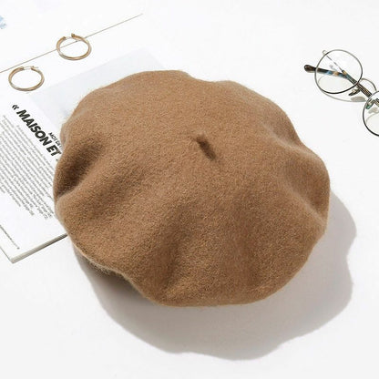 Wool Beret Hats Women Pure Felt British Style Solid Color Slouchy Winter Female