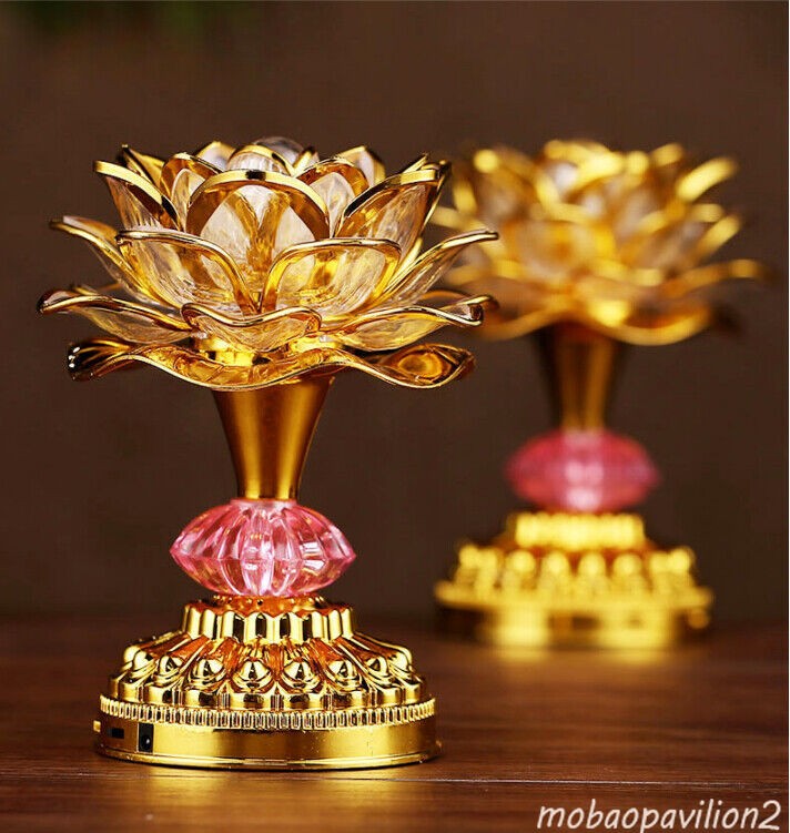 1pc 17.8cm Colorful LED Lotus Buddhist Lamp Built Buddhist Songs Buddhist