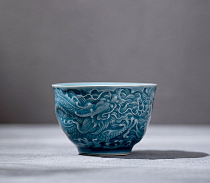 Porcelain Tea Cup Dragon Relief Handmade Master Cup 115ml Personal Ceramic Cup