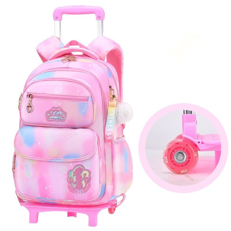 Girls Wheel School Bags Children Primary School Backpack Kids Book Bag Schoolbag