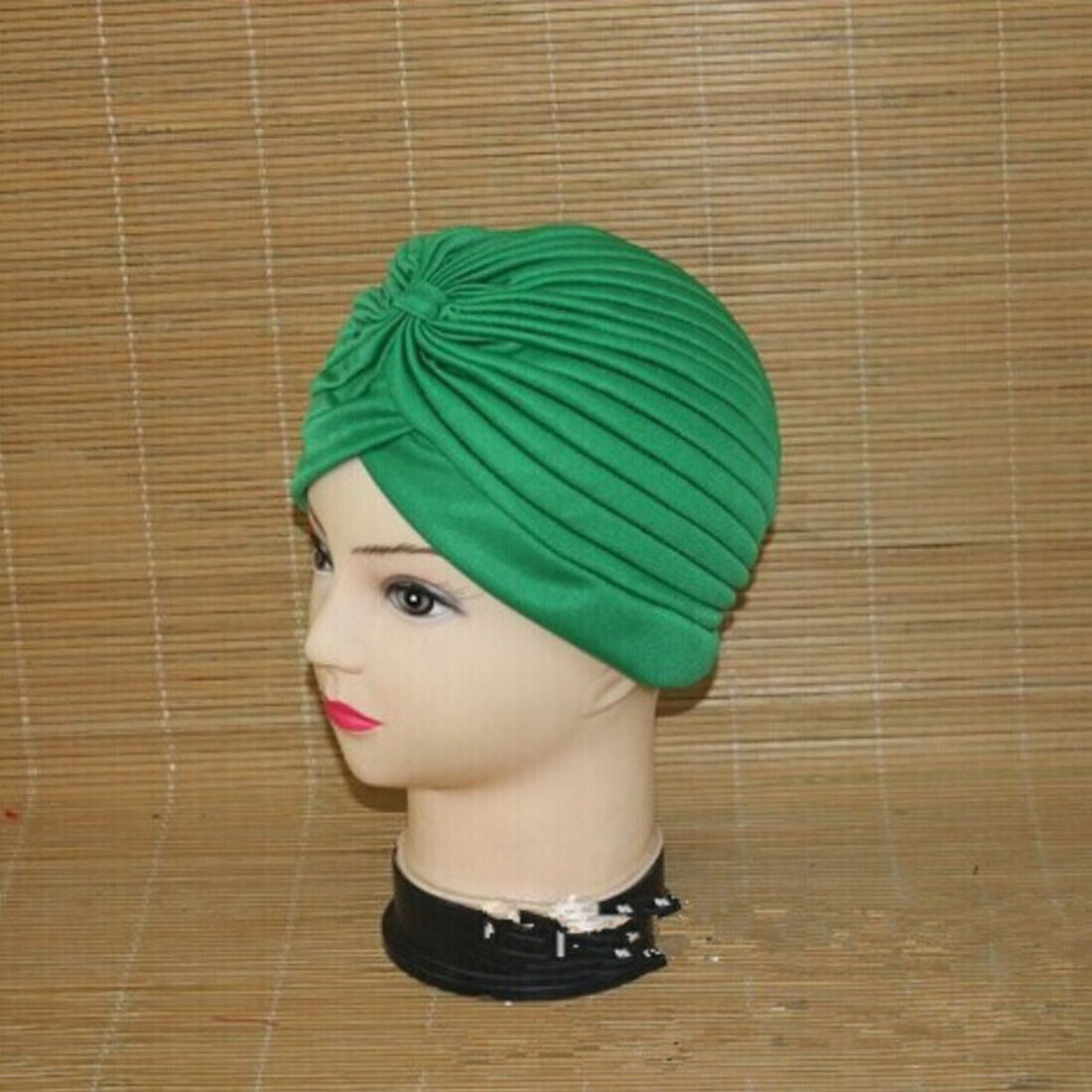 Women Stretchy Turban Hat Muslim Hat Solid Color Wrap Hijab Knotted Indian Caps