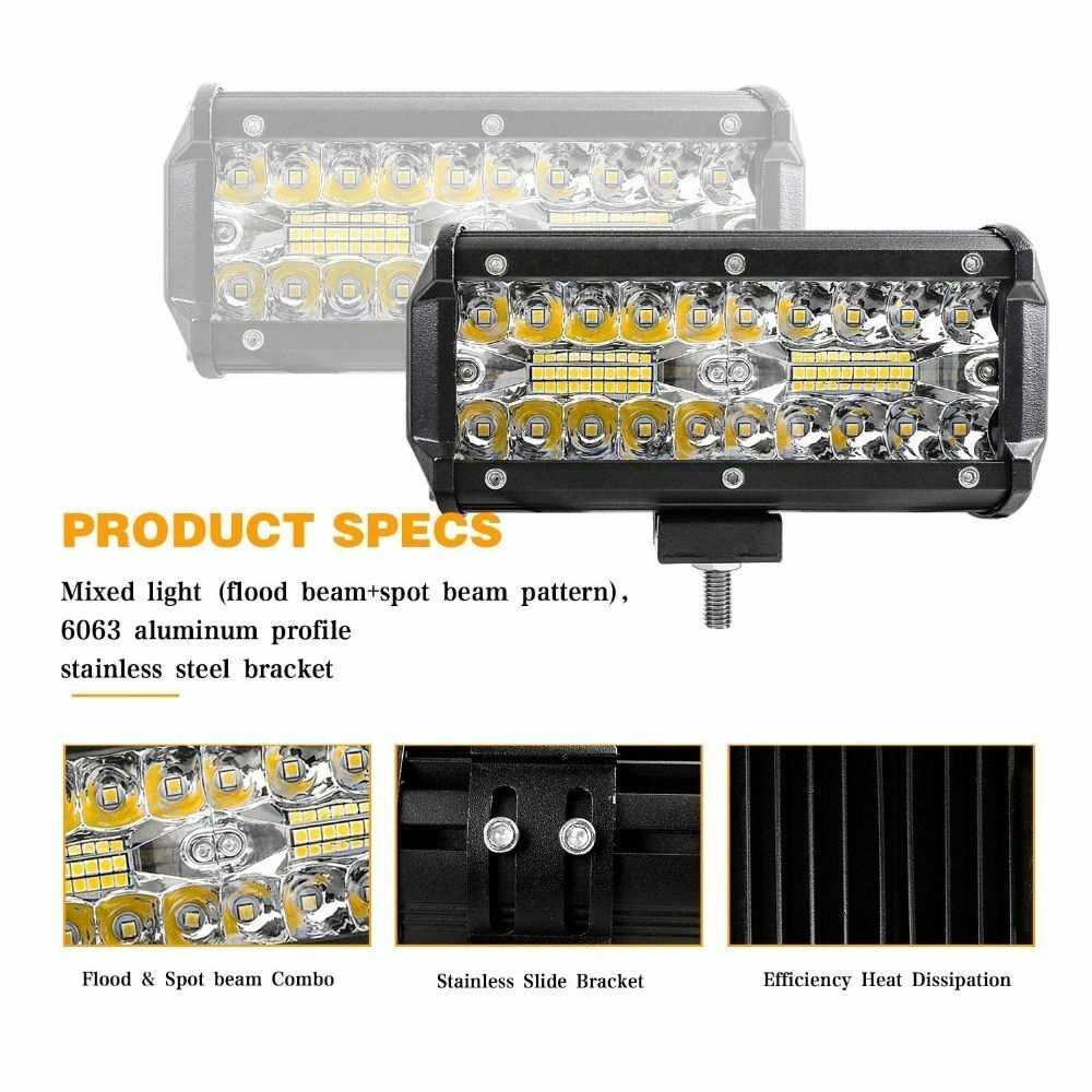 LED Light Bars 7 Inch 120W Combo Spot Flood Beam 4x4 Spot 12V 24V 4WD Headlight