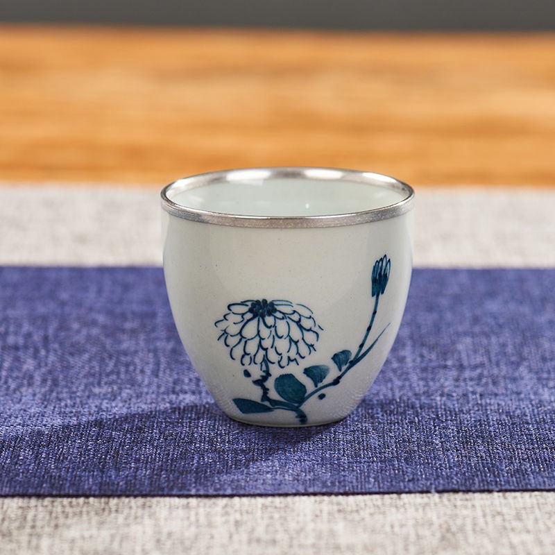 1pc Hand Drawn Blue and White Tea Cup Master's Cup Single Cup Ceramic Tea Set