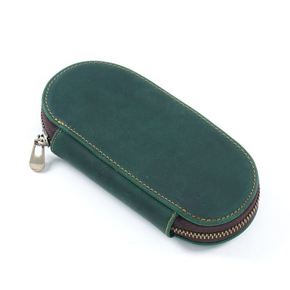 Pencil Case Zipper Leather Bag 3 Pens Capacity Student Stationery Storage Holder
