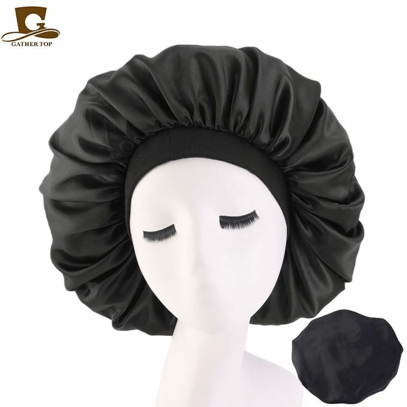 Sleep Night Cap Big Size Beauty Satin Silky Bonnet Head Cover Hat Curly Springy