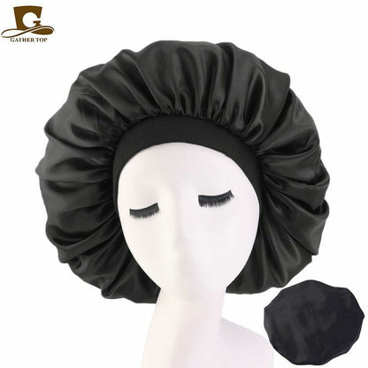 Sleep Night Cap Big Size Beauty Satin Silky Bonnet Head Cover Hat Curly Springy