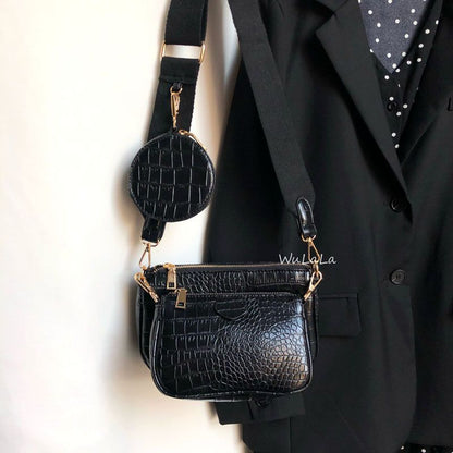 Vintage Shoulder Bag Wide Strap Crocodile Print Crossbody Bag 120CMChain Leather