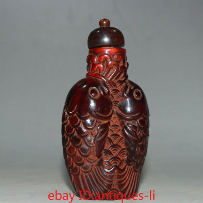 An Early Chinese Collectible Natural Ox Horn Double Fish Snuff Bottle