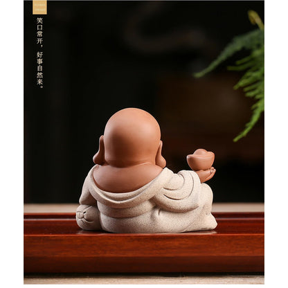 Maitreya Buddha Purple Sands Tea Pet 10.5cm Tea Play Tea Ceremony Accessories
