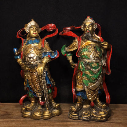 10" Tibet Temple Bronze Painted Guan Yu Veda Door Guardian God Hall Town house