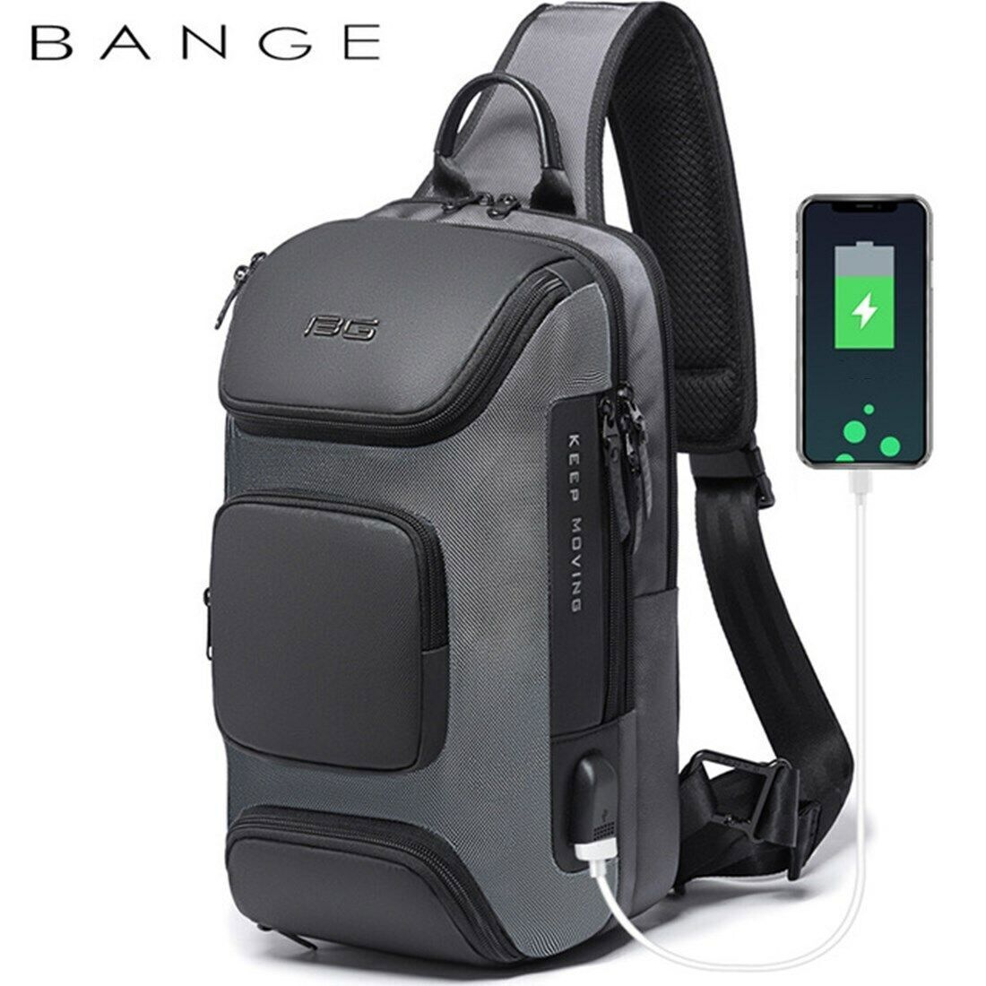 BG Men Messenger Shoulder Bag Short Trip Chest Travel Bag Pack+USB Port Luxury