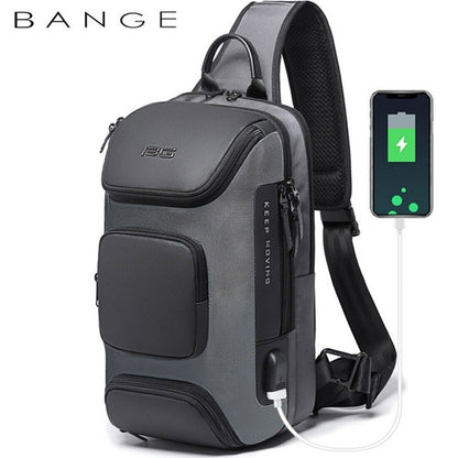 BG Men Messenger Shoulder Bag Short Trip Chest Travel Bag Pack+USB Port Luxury