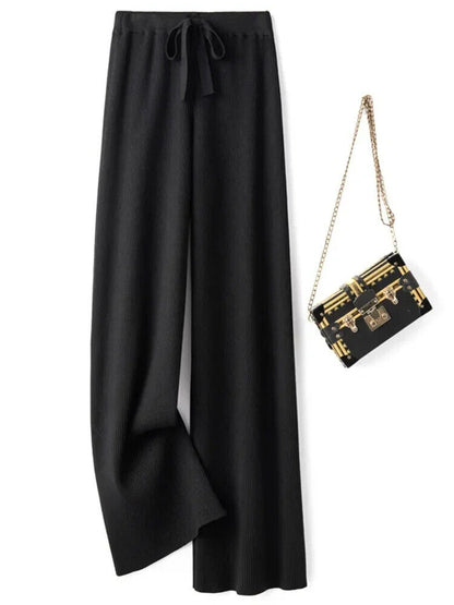 Women Pants Autumn Winter Wide Leg Pants Casual Drawstring Straight Wool Pants