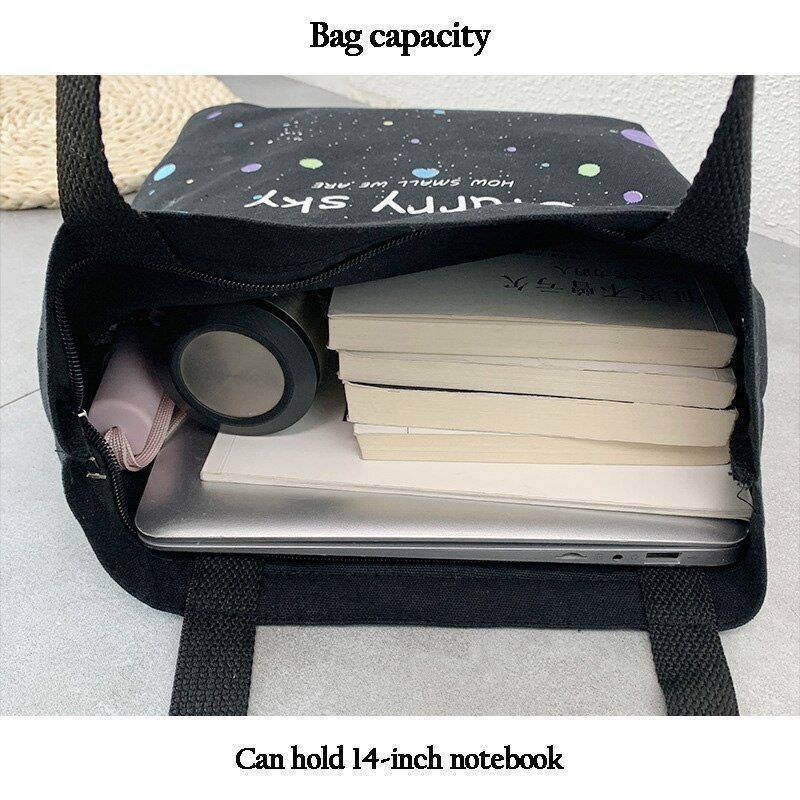 Women Shoulder Bag Canvas Tote Bag Large Shopper Purse Starry Sky Print Handbags