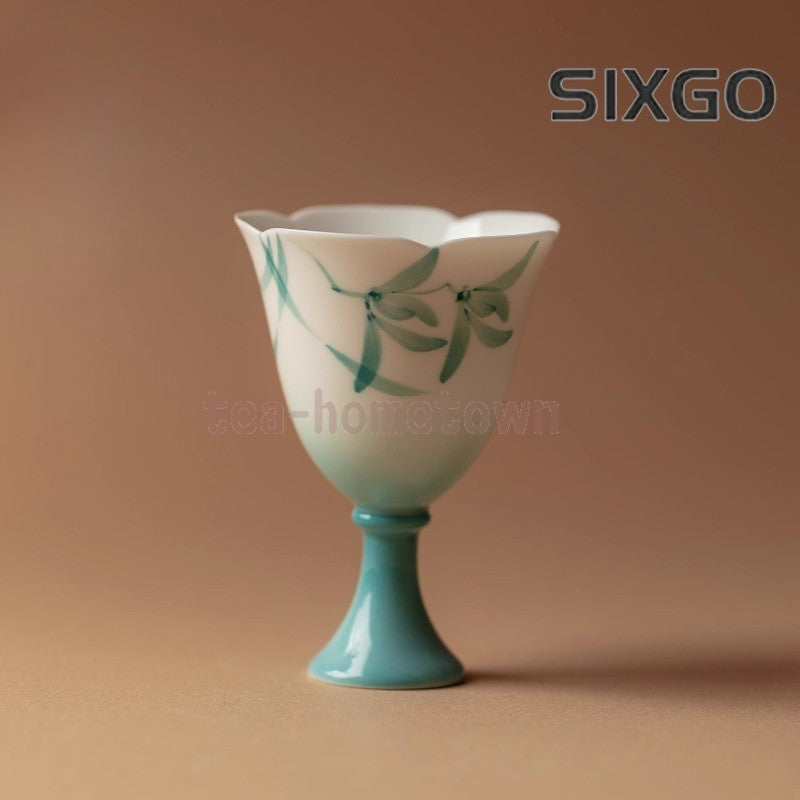 1Pc Ceramic Hand-painted Orchid High Footed Master Cup Tea Cup Tea Tasting Cup