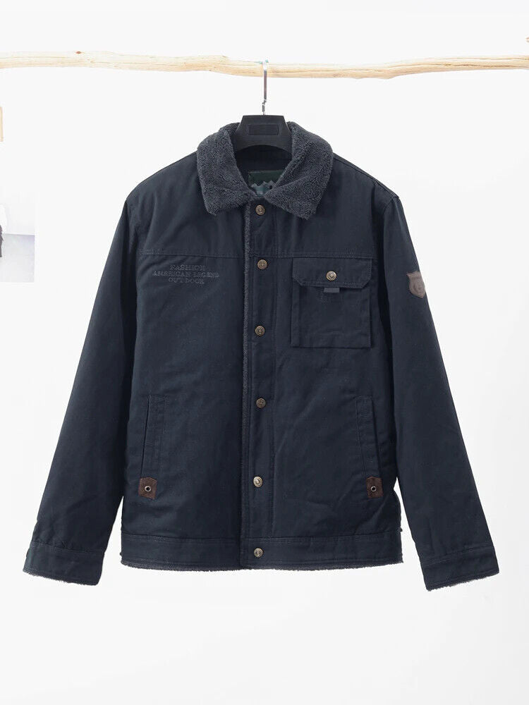 Thicken Jacket Man Warm Turndown Coats Men Solid Long Sleeves Outwears