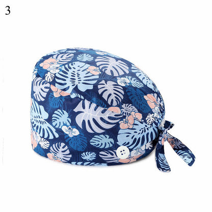 Unisex Surgical Scrub Cap Doctor Nurse Cotton Cartoon Adjustable Hats Buttons