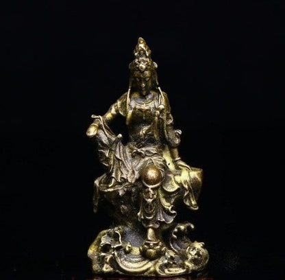 New Bronze Brass Engraving Kuan Yin Ping An Fozu Statue Decoration