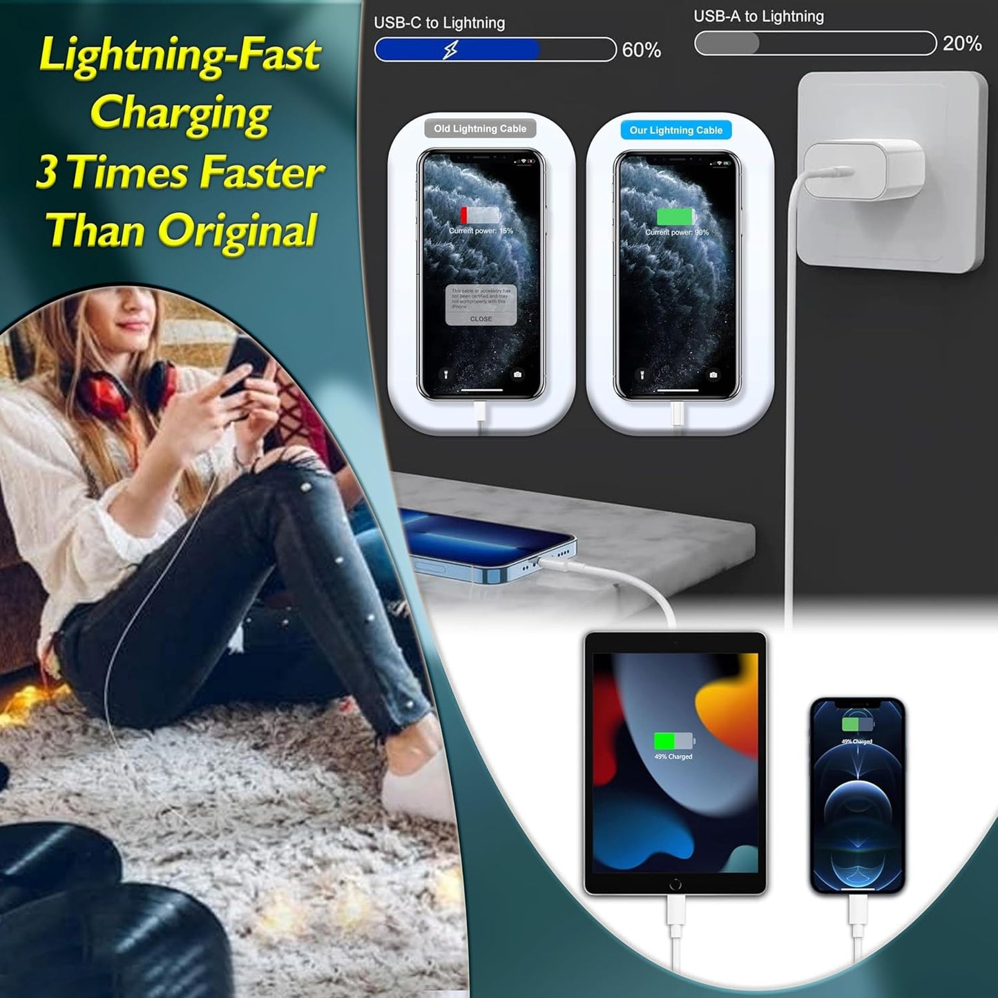 Fast USB Data Charger lot Cables Cords For Apple iPhone 5 S 6 7 8 13 14 X Plus