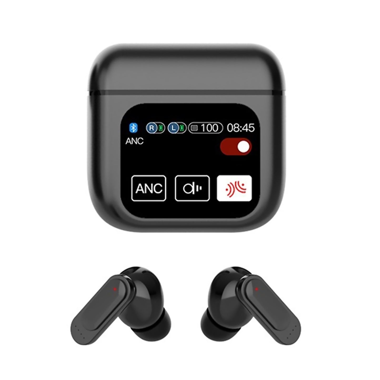 Black Bluetooth 5.4 Wireless Headphone Visible LED Touchscreen Earphones