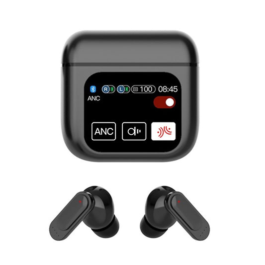 Black Bluetooth 5.4 Wireless Headphone Visible LED Touchscreen Earphones