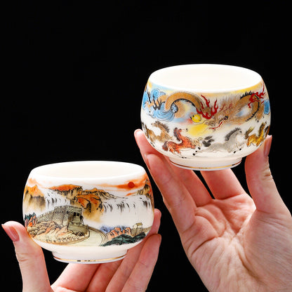 200ml Mug Fat Mutton Jade Porcelain Tea Cup Chinese Kungfu Master Cup Painted