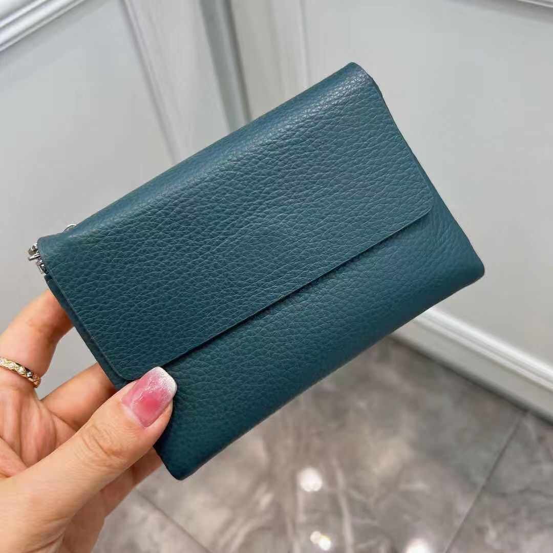 Soft Genuine Cow Leather Short Zipper Wallet Tri Fold Coin Card Holder Money Bag