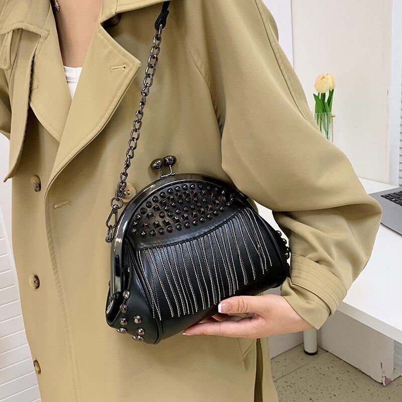 Rivet Crossbody Luxury Bag Small Handbags Clips Purse Tassel Clutch Shoulder Bag