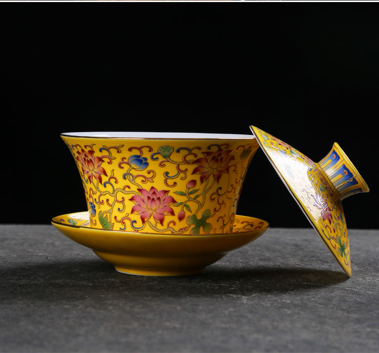 Lead Free Jingdezhen Color Enamel Under Glaze Porcelain Gaiwan Covered Tea Bowl