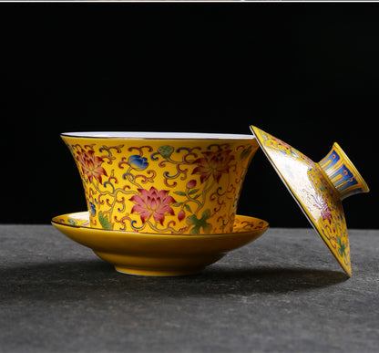Lead Free Jingdezhen Color Enamel Under Glaze Porcelain Gaiwan Covered Tea Bowl