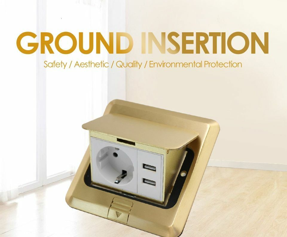 Pop Up Floor Socket 10A EU Standard Quick Slow USB Phone Internet Sockets 2 Way