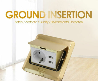 Pop Up Floor Socket 10A EU Standard Quick Slow USB Phone Internet Sockets 2 Way