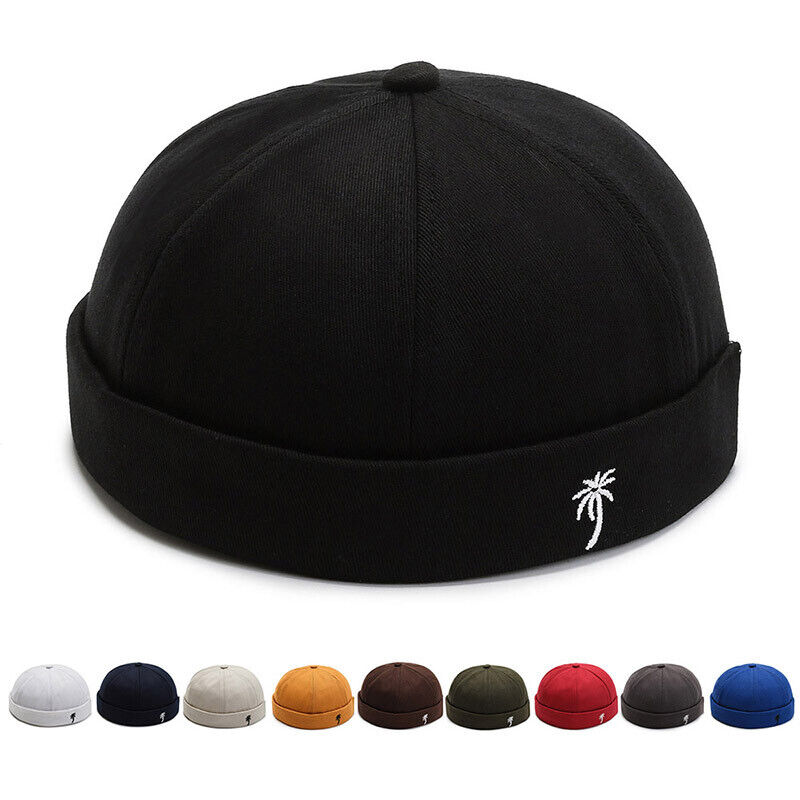 Men Retro Brimless Hat Skull cap Sailor Cap Beanie Rolled Cuff Adjustable