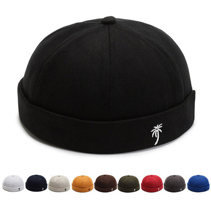 Men Retro Brimless Hat Skull cap Sailor Cap Beanie Rolled Cuff Adjustable