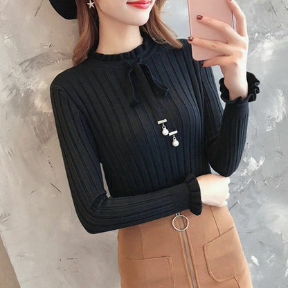 Women Sweater Knitted Long Sleeve Knitwear Elastic Basic Korean Style Pullover