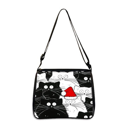 Customized Shoulder Bag Cute Black White Cat Printing Handbag Purse Storage Bag