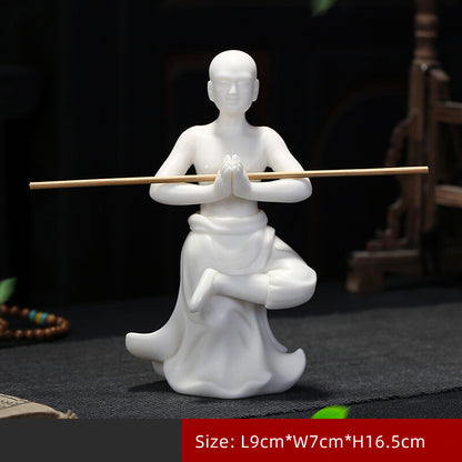 Kungfu Boy Shaolin Monk Statue Ceramic Tea Pet Home Decoration Tea Play Ornament