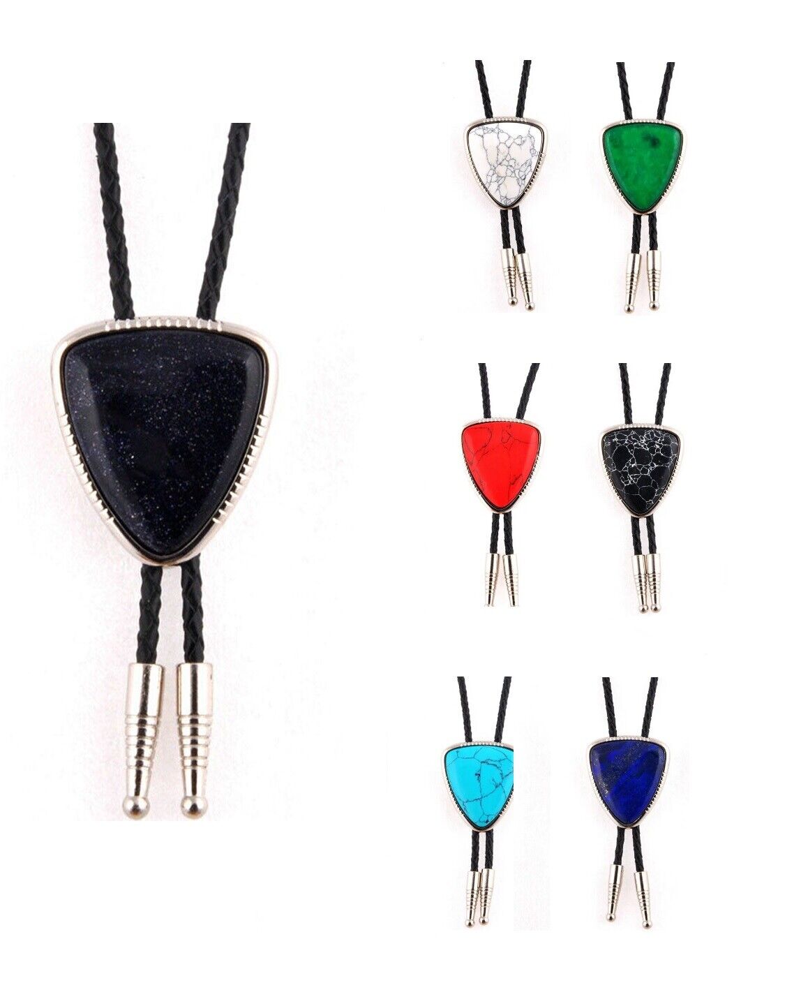 Men Bolo Ties Natural Agate Genuine Leather Rope Western Cowboy Jewelry Neckties