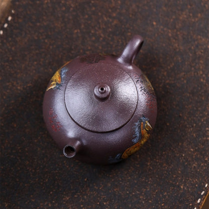 Handmade Tea Pot 14 Infuser Holes Horse Carved Real Yixing Zisha Old Purple Clay