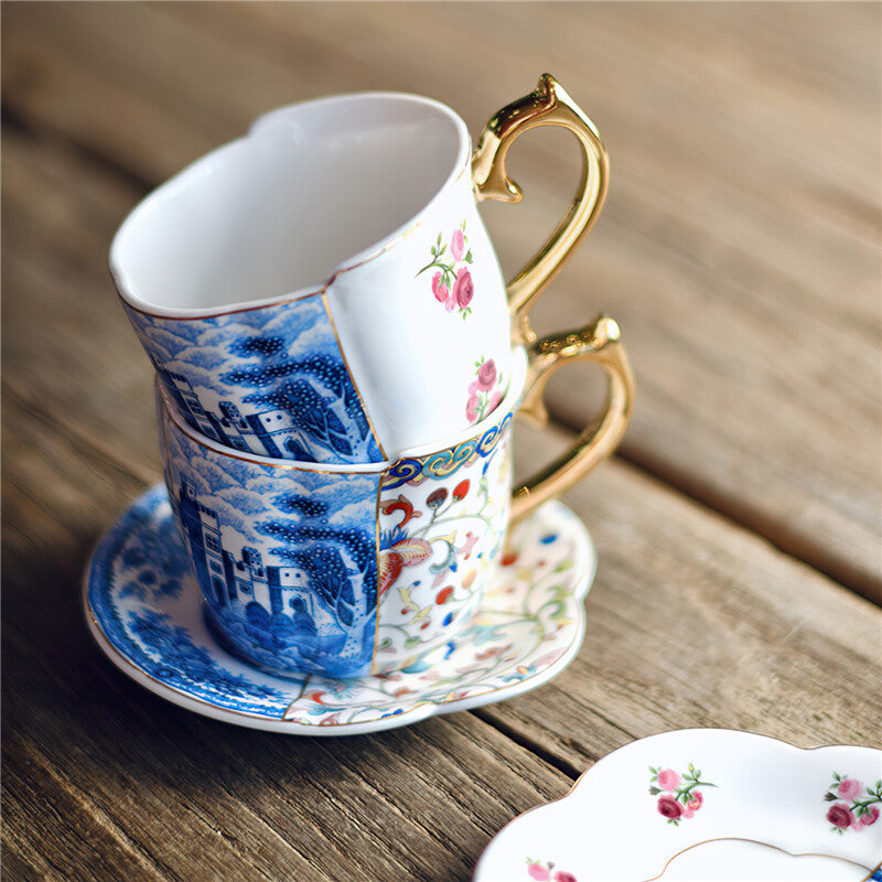 Ceramic Coffee Cup Saucer Gift Box Chinese Style Creative Color Matching Teacup