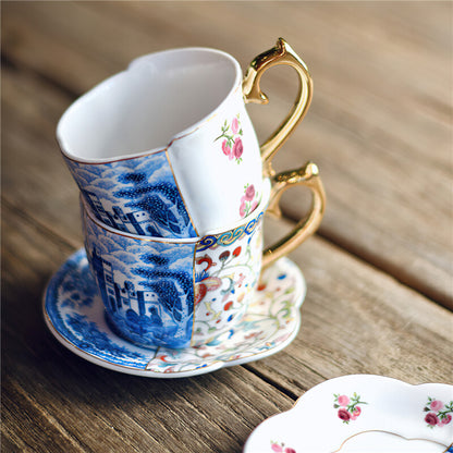 Ceramic Coffee Cup Saucer Gift Box Chinese Style Creative Color Matching Teacup