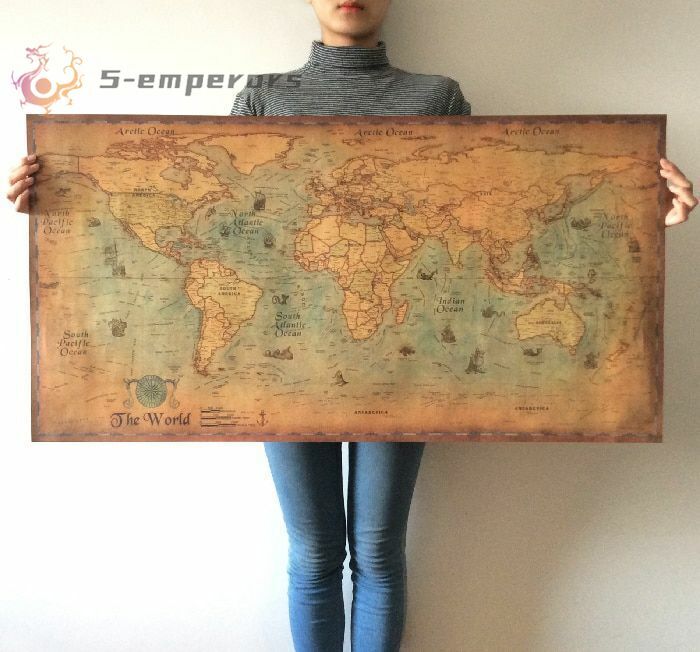Nautical Ocean Sea world map Retro old Art Paper Painting Home Decor Sticker