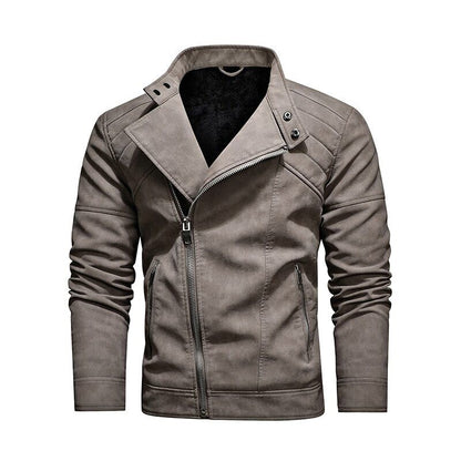 Leather Jacket Men Winter Fleece Motorcycle Coats Biker PU Jackets Slim Overcoat