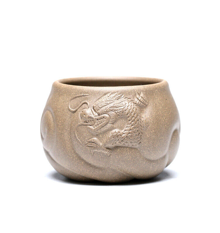 one cup true yixing zisha purple clay Chinese handmade dragon carved master cup