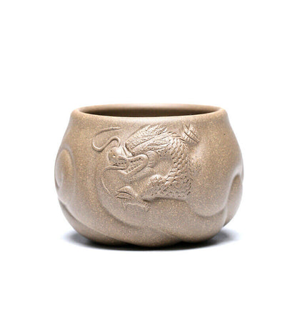 one cup true yixing zisha purple clay Chinese handmade dragon carved master cup