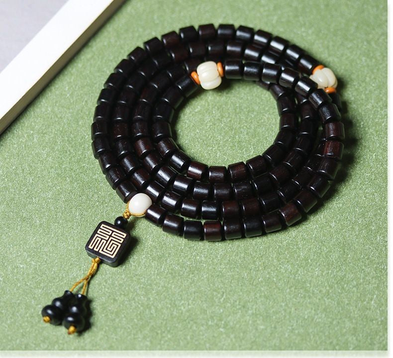 Ebony 108 Bead Mala Bracelet Square Pendant Handheld Unisex Prayer Bead