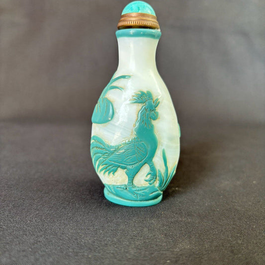 Chinese Snuff Bottle Animal Figurines Rooster Statue Glass Carved Colored Glaze