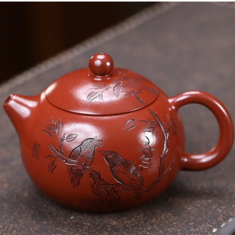 Hand Carved Real Yixing Zisha Dahongpao Clay Tea Pot Xishi Pot Kungfu Pot China